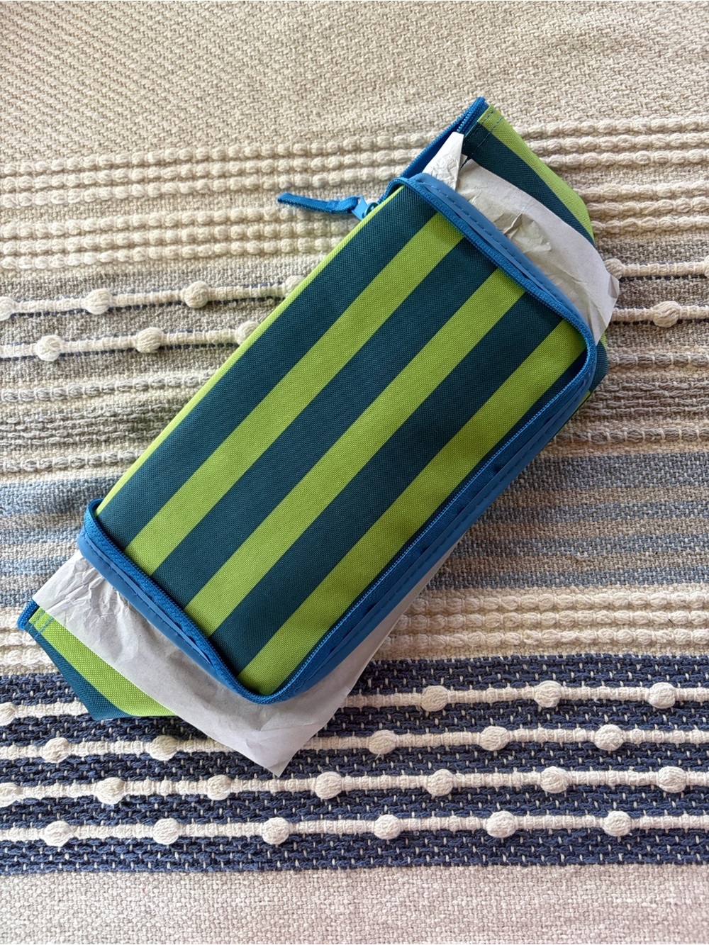 All 3! Trader Joe's Summer Mini Insulated Totes Lavender Blue Green Stripes NWT - Picture 6 of 7